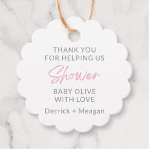 Thanks for helping us pink girl baby shower favour tags