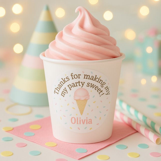 Thanks for Making My Party Sweet | Pink Ice Cream  Classic Round Sticker (Creator Uploaded)