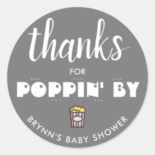 Thanks for Poppin' By Baby Shower Popcorn Classic  Classic Round Sticker