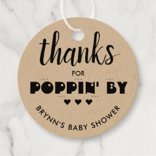 Thanks for Poppin' By Baby Shower Popcorn Favour T Tags