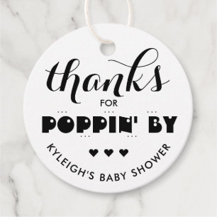 Thanks for Poppin' By Baby Shower Popcorn Favour T Tags