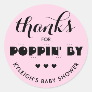 Thanks for Poppin' By Baby Shower Popcorn Pink Classic Round Sticker