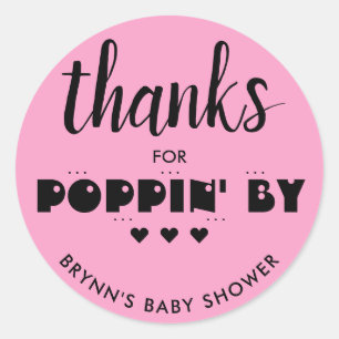 Thanks for Poppin' By Baby Shower Popcorn Pink Classic Round Sticker