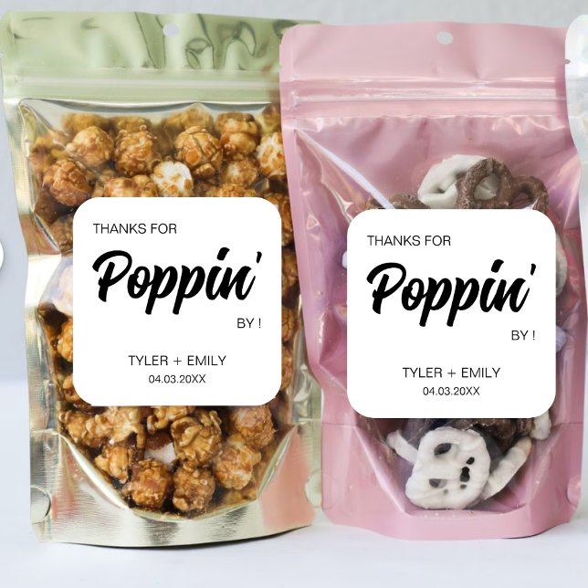 Thanks For Poppin By Bridal Shower Wedding Favour Square Sticker (Creator Uploaded)