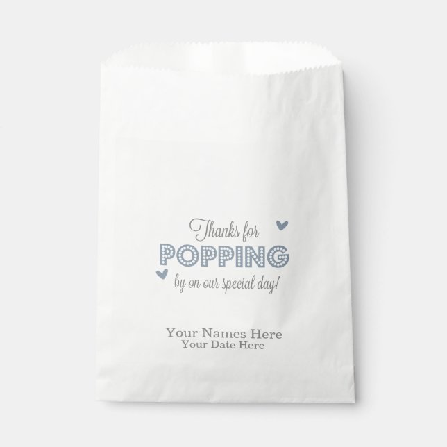 Thanks for Poppin In For Our Big Day Blue Favour Favour Bags (Front)