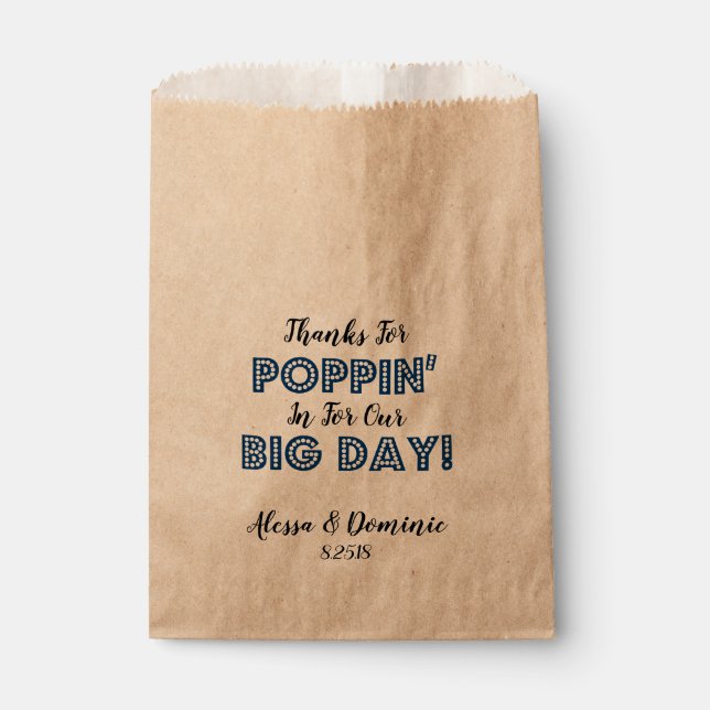 Thanks for Poppin In For Our Big Day Navy Blue Favour Bags (Front)