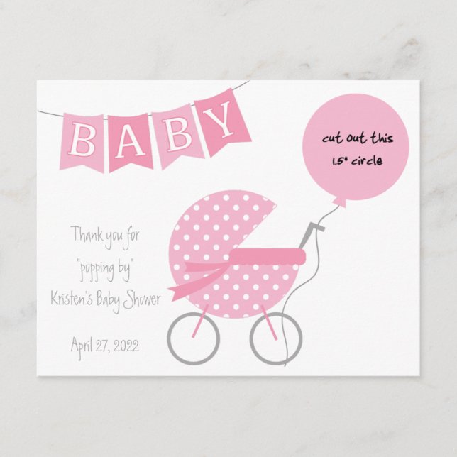 Thanks for "popping by" Baby Shower EOS favour car Enclosure Card (Front)