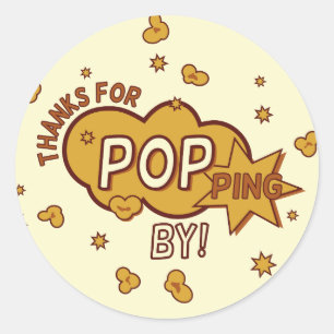 "thanks for popping by" baby shower party gift classic round sticker