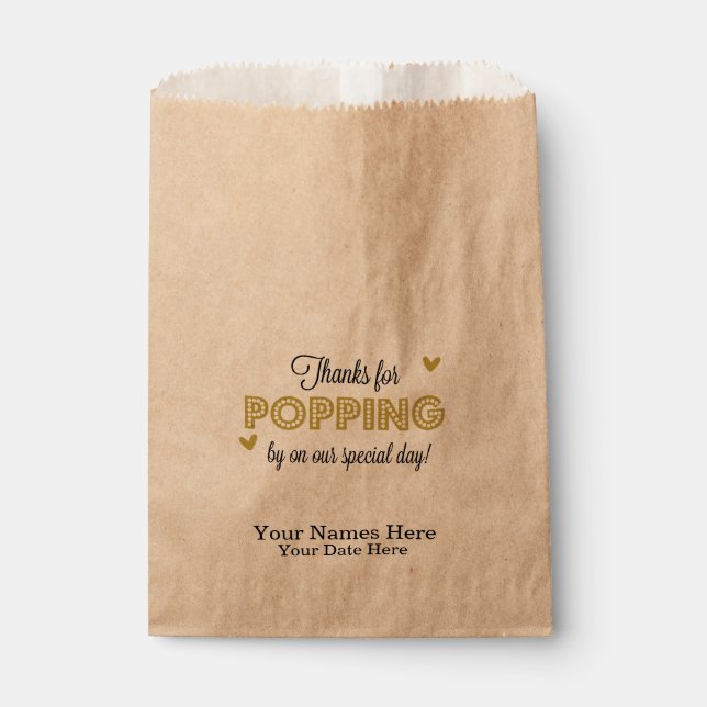 Thanks for Popping by, Gold Favours, Wedding Favou Favour Bags (Front)