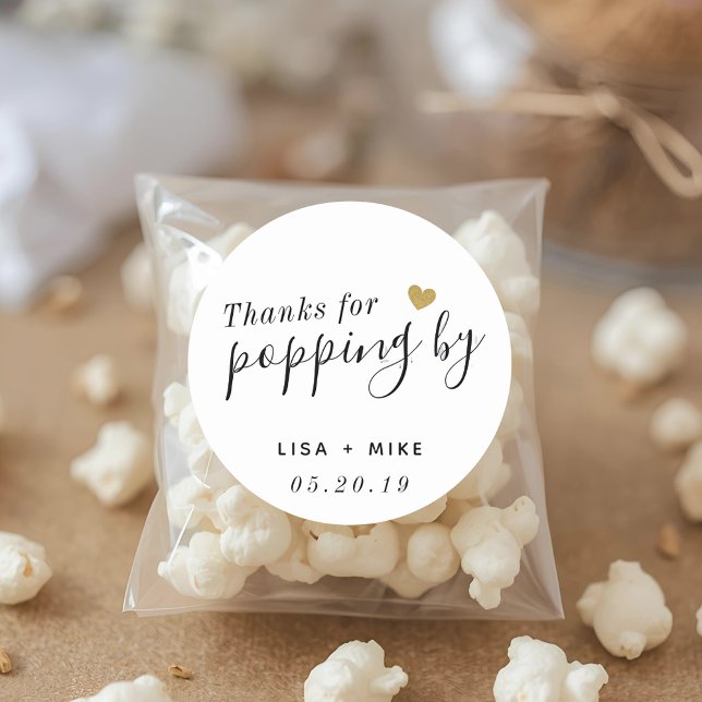 Thanks for Popping by Personalised Wedding Favour Classic Round Sticker (Creator Uploaded)
