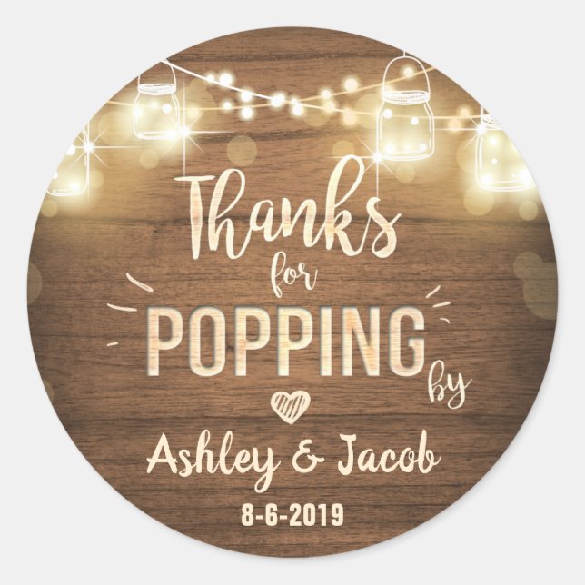 Thanks For Popping By Rustic Wood Lights Favour Ta Classic Round Sticker (Front)