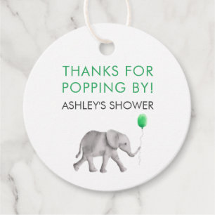 Thanks for Popping By Tags, Elephant Baby Shower Favour Tags