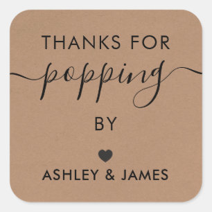 Thanks for Popping By Tags, Wedding Sticker, Kraft Square Sticker