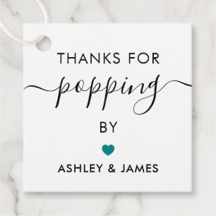 Thanks for Popping By Tags, Wedding Tag, Teal Favour Tags