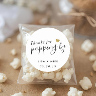 Thanks for Popping by Wedding Popcorn Favour Classic Round Sticker