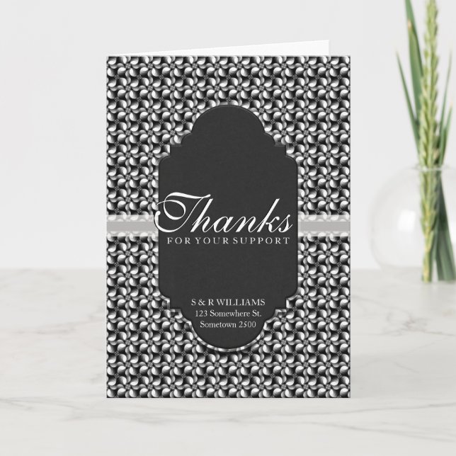 Thanks for Support Floral Black+White Elegance Thank You Card (Front)