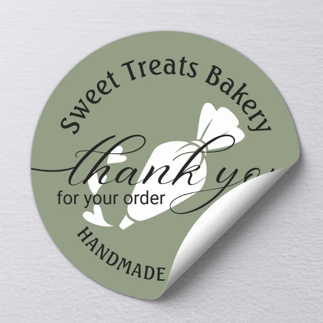 Thanks For Your Order Cute Sege Green Cake Bakery Classic Round Sticker (Creator Uploaded)