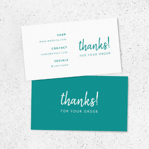 Thanks for your Order   Teal Business Insert Card