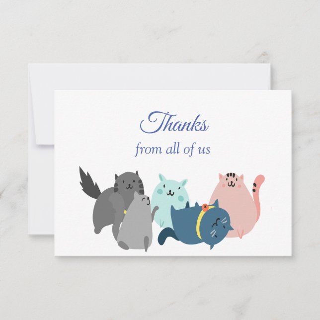 Thanks From All of Us Fun Cats Cartoon Animals Thank You Card (Front)