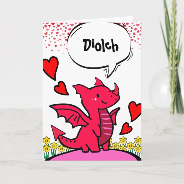 Thanks from the Heart in Welsh Cute Red Dragon Card (Front)
