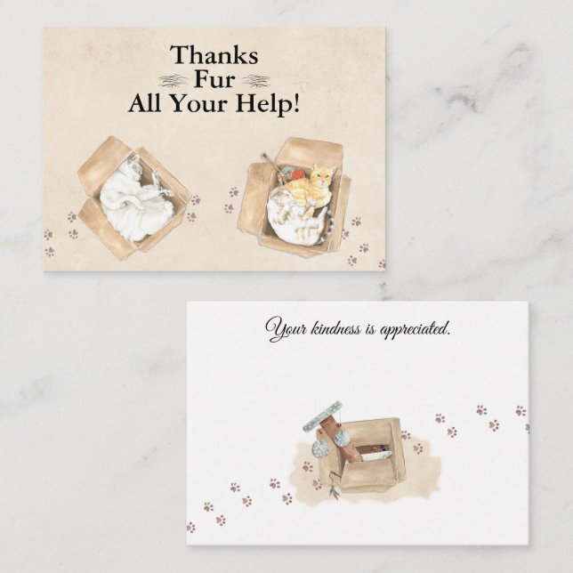 Thanks Fur All Your Help! Cats in Boxes, Thank You Card (Front/Back)