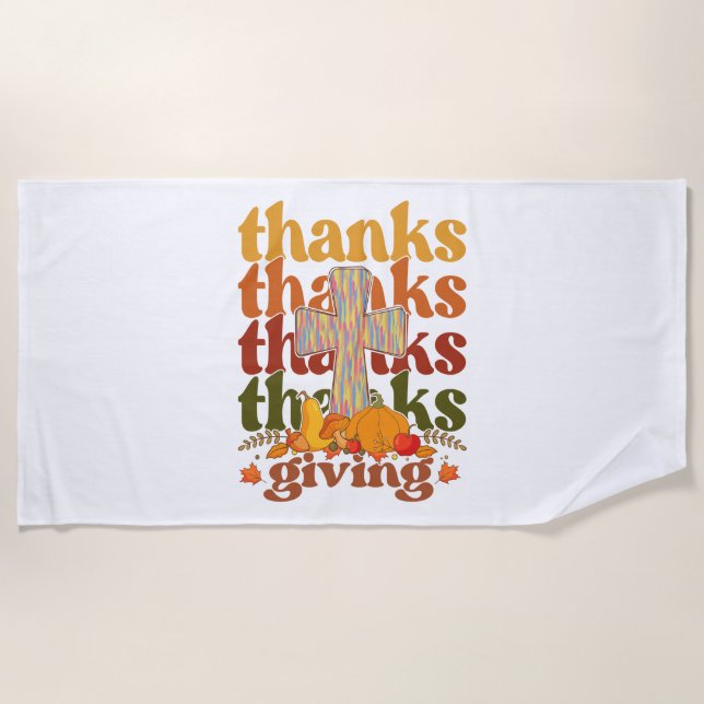 Thanks Giving Cross Pumpkin Beach Towel (Front)
