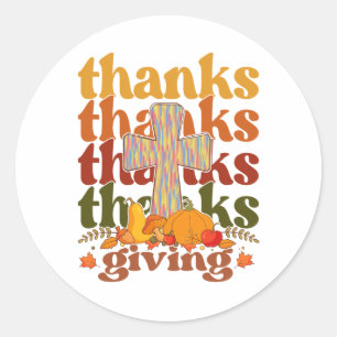 Thanks Giving Cross Pumpkin Classic Round Sticker