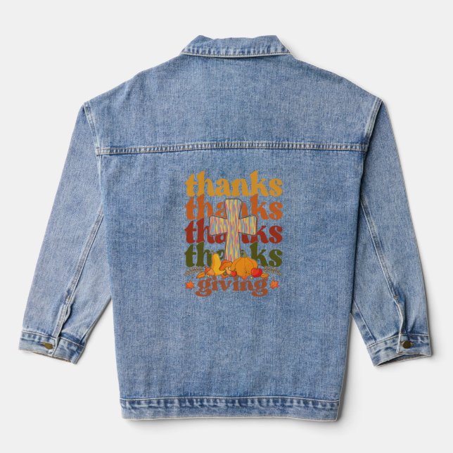 Thanks Giving Cross Pumpkin Denim Jacket (Back)