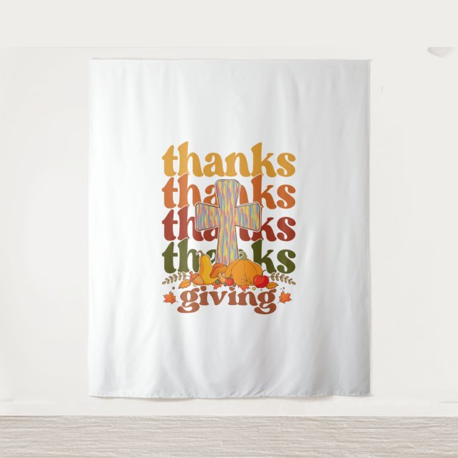 Thanks Giving Cross Pumpkin Tapestry (Front)