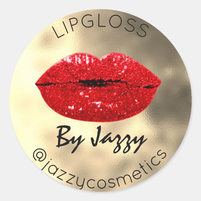 Thanks Glitter Lipgloss By Gold Makeup Red Classic Round Sticker (Front)