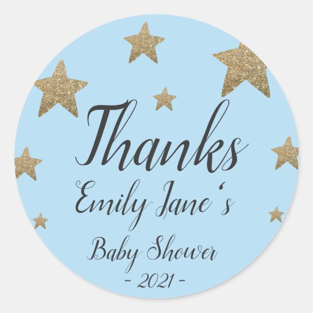 Thanks Glitter Stars | Thank You Baby Shower Classic Round Sticker (Front)
