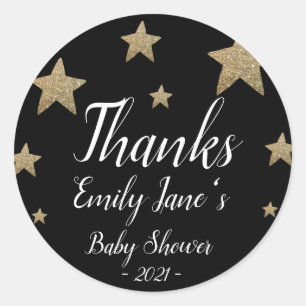 Thanks Glitter Stars   Thank You Baby Shower Classic Round Sticker