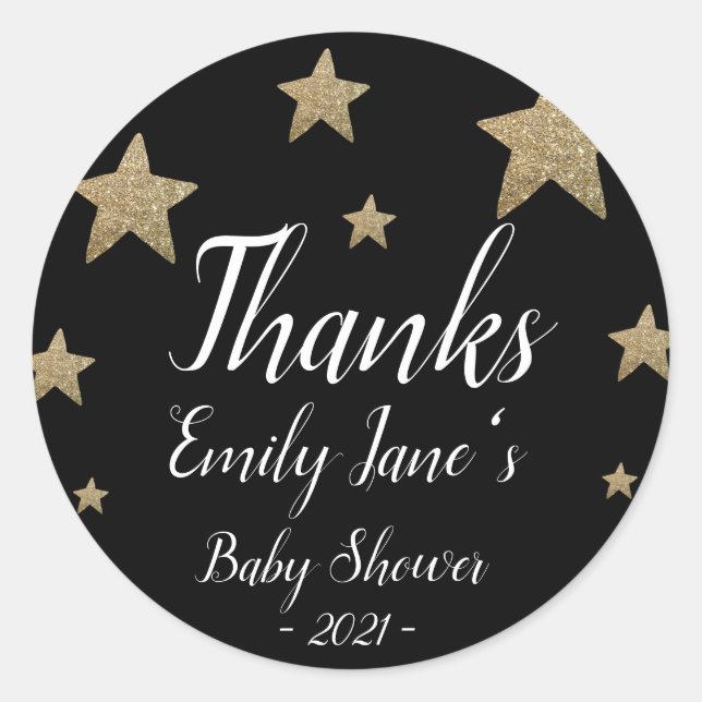 Thanks Glitter Stars | Thank You Baby Shower Classic Round Sticker (Front)