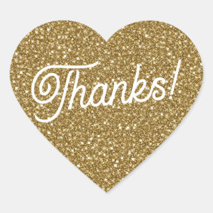Thanks! Gold Glitter Thank You Heart Sticker