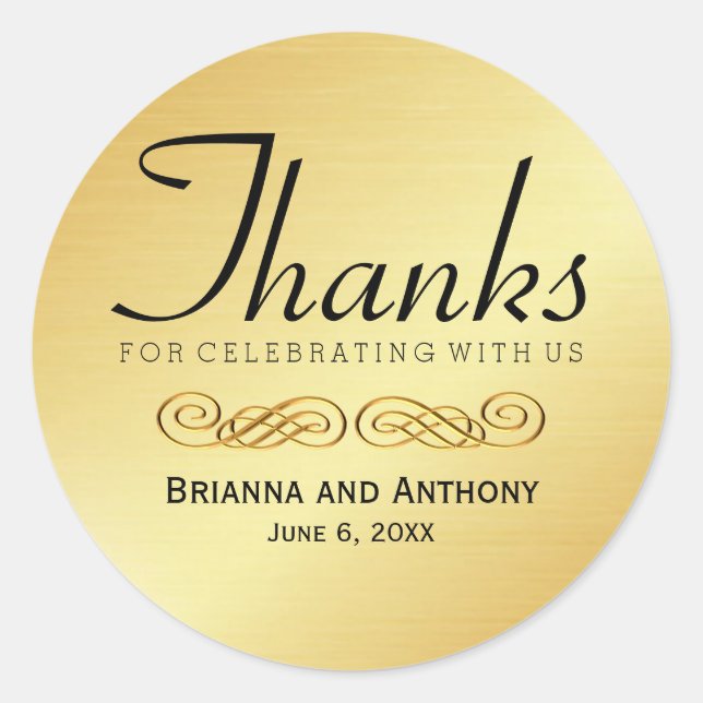 Thanks Gold Wedding Thank You Sticker Seal (Front)