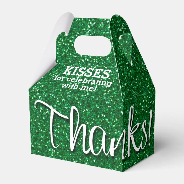 THANKS Green Faux Glitter Favour Box (Front Side)