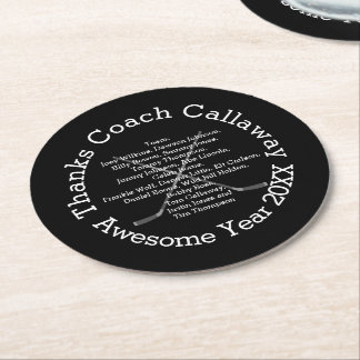 Thanks Hockey Coach with Team Names Round Paper Coaster