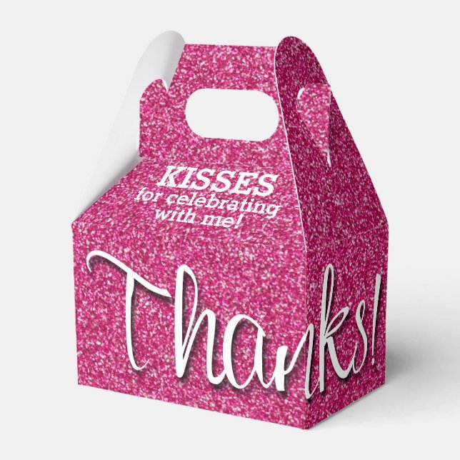 THANKS Hot Pink Faux Glitter Favour Box (Front Side)