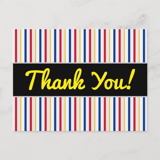 Thanks + Ice Hockey Rink-Inspired Stripes Postcard (Front)