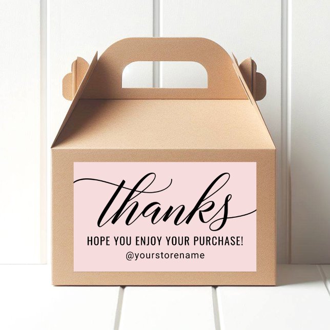 Thanks in Black Modern Script Pink Thank You Rectangular Sticker (Creator Uploaded)