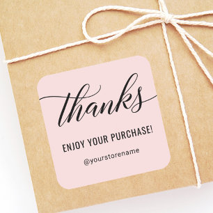 Thanks in Black Modern Script Pink Thank You Square Sticker