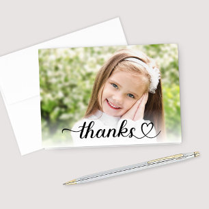 Thanks in Cute Heart Script Custom Photo Thank You Card