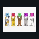 Thanks in French Cartoon Cats Saying Merci Postcard<br><div class="desc">Cartoon cats holding up brightly coloured cards which have letters on that spell out 'Merci',  which means 'Thanks' in French.</div>