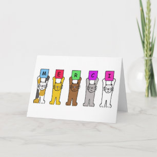Thanks in French Cartoon Cats Saying Merci Thank You Card