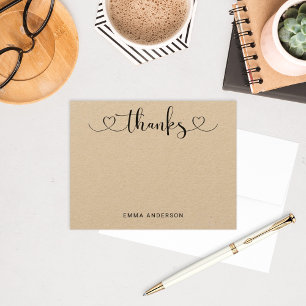 Thanks in Modern Heart Script Kraft Personalized Thank You Card