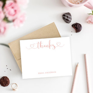 Thanks in Modern Rose Gold Heart Script Custom Thank You Card