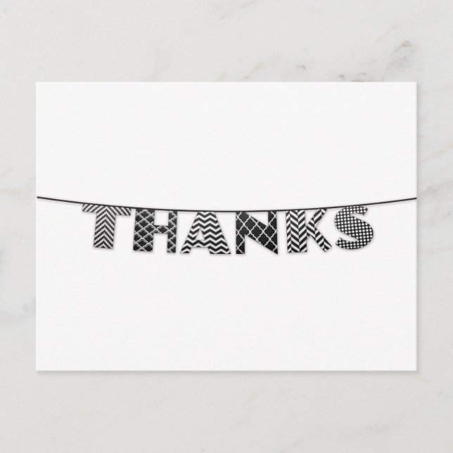 Thanks in Patterned Bunting Black and White Postcard (Front)