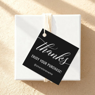 Thanks in White Modern Script Black Thank You Squa Favour Tags