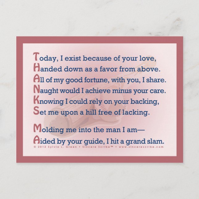 Thanks, Ma (Acrostic) Postcard (Front)