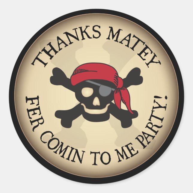 Thanks Matey Pirate Skull Thank You Sticker (Front)